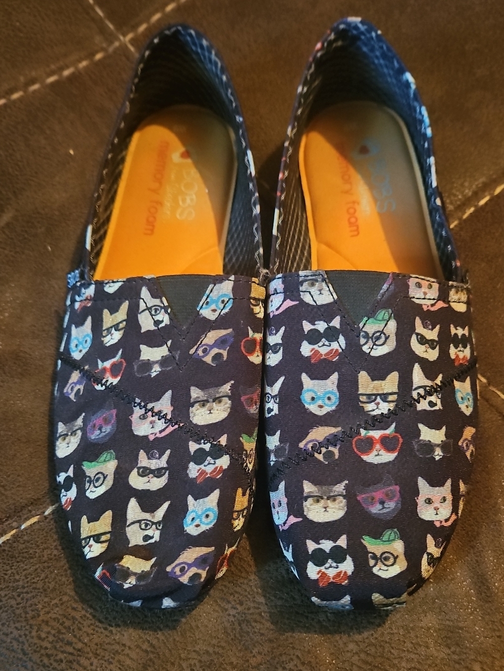 Bobs From Skechers Cat Print Slip-On Flats in Black 9